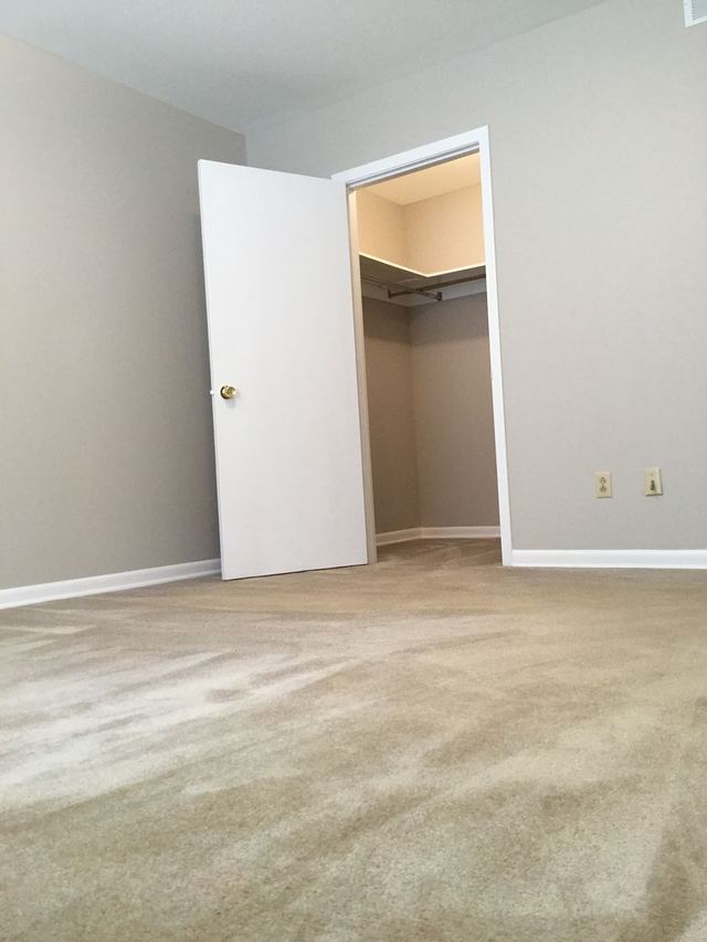Carpeted bedroom in Unit 103 with an open walk-in closet